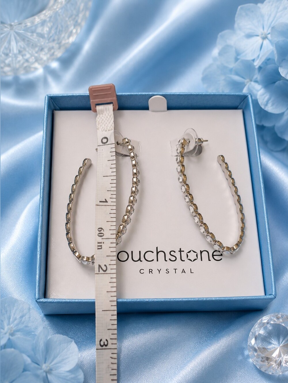 Touchstone By Swarovski - Crystal Silver Hoop Earrings - NIB - Picture 5 of 6